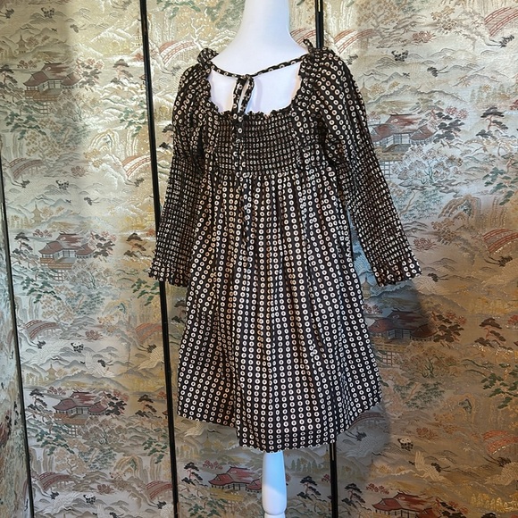 FREE PEOPLE STAR DIP TUERED SMOCKED BUTTON FRONT COTTEN MINI DRESS SP - Picture 5 of 14